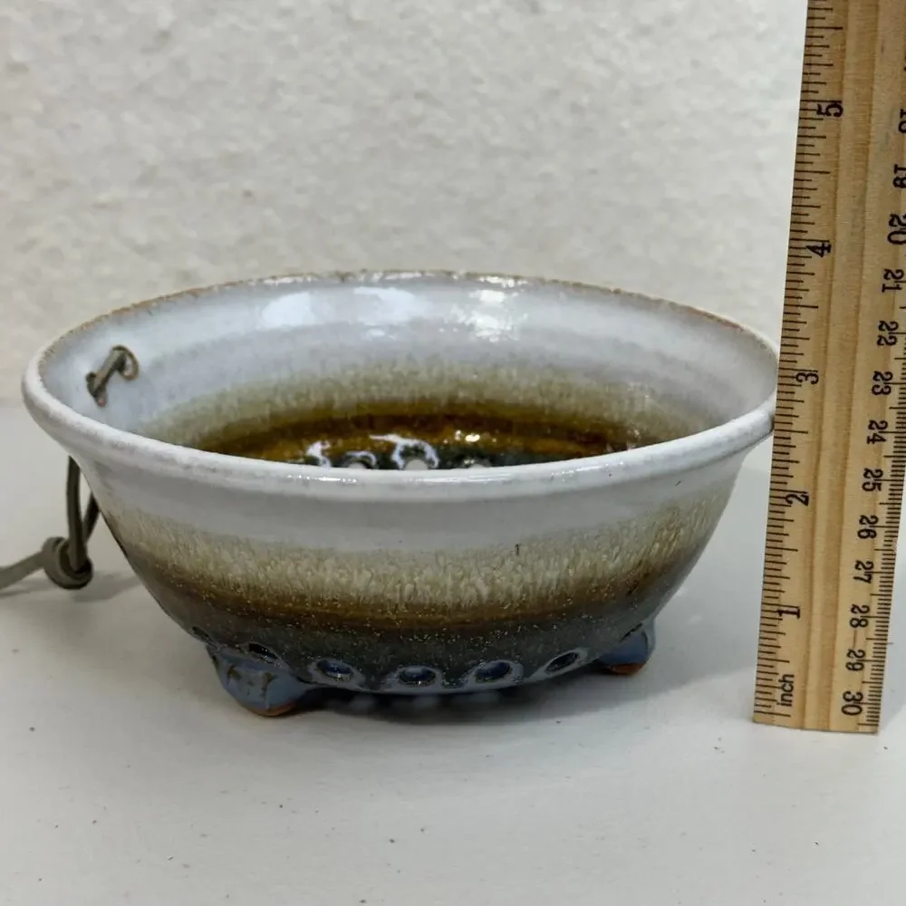 Handmade Functional Studio Pottery Ceramic Berry Bowl Colander Decorative Hanger